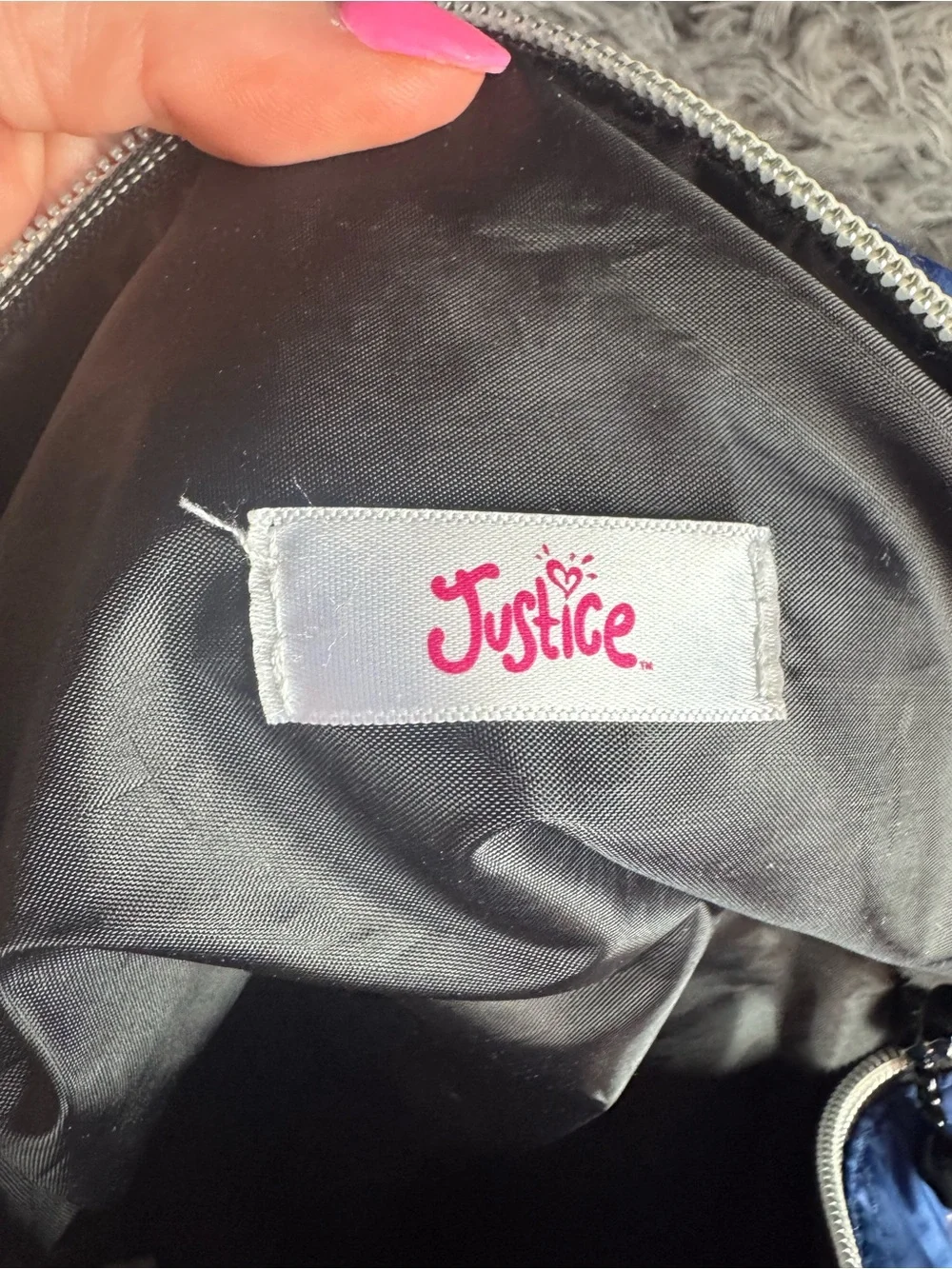 Justice Quilted Navy Duffel with Hot Pink Accents
